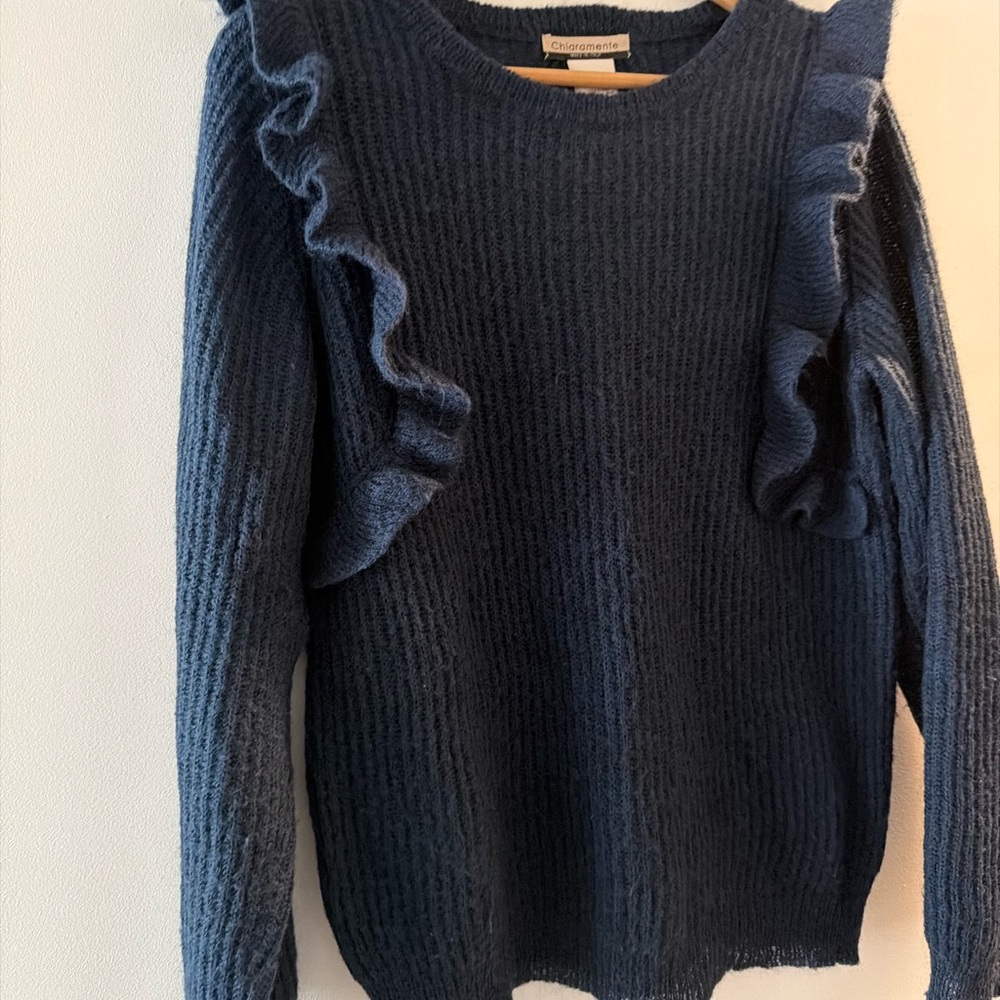 Navy Ruffle Long Sleeve Top - Picture 2 of 7